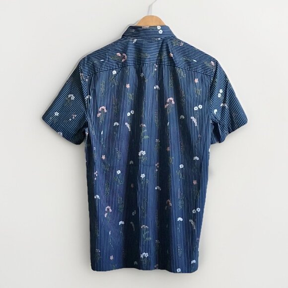 Perry‎ Ellis Men's Blue Floral Print Stretch Shirt – Size Small NWT - Picture 2 of 10